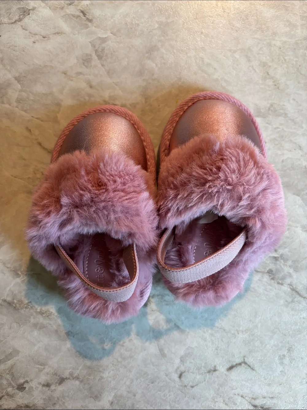 Cat & Jack Metallic Pink Faux-Fur Kids Slippers